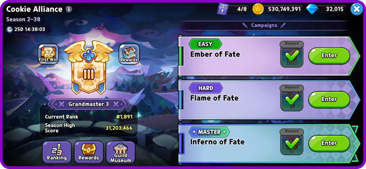 The Cookie Alliance difficulty select screen, with Easy, Hard and Master listed