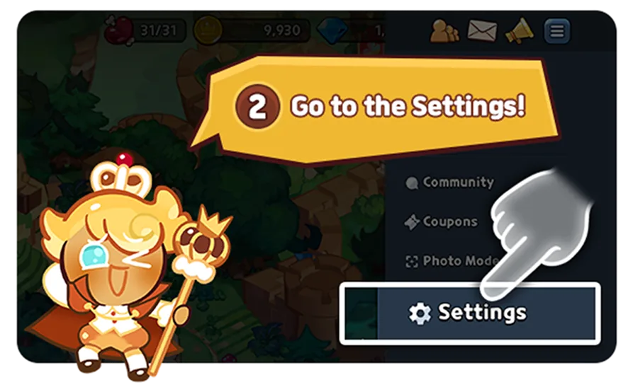 Open the info tab in Cookie Run Kingdom settings.